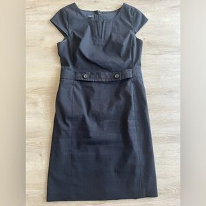 Talbot's Black Linen Blend Cap Sleeve Belted Dress Knee Length SZ 8P
